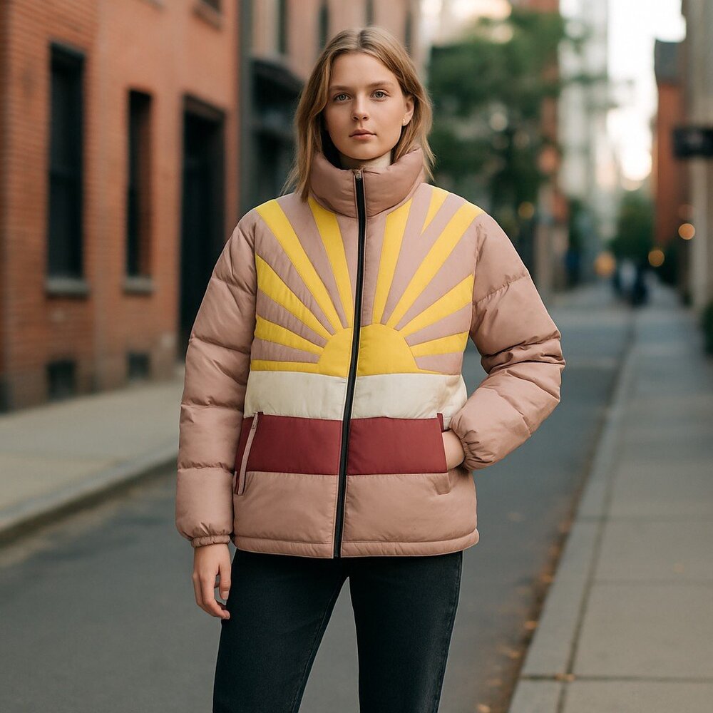 NWT WeSC Vegan Landscape Puffer Sunset Cactus Jacket Unisex Medium